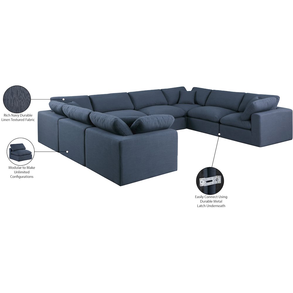 Comfy Navy Linen Textured Fabric Modular Sectional