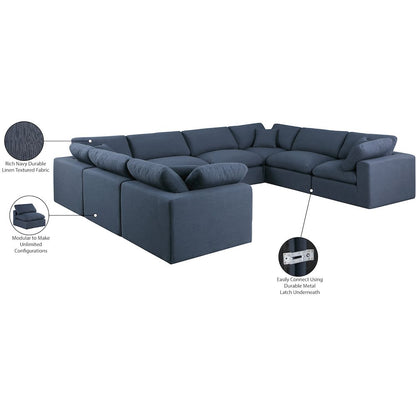 Comfy Navy Linen Textured Fabric Modular Sectional