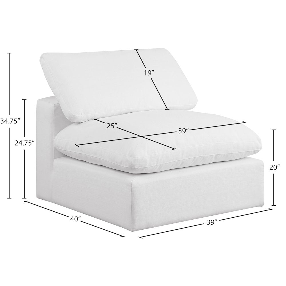 Comfy White Linen Textured Fabric Modular Armless Chair