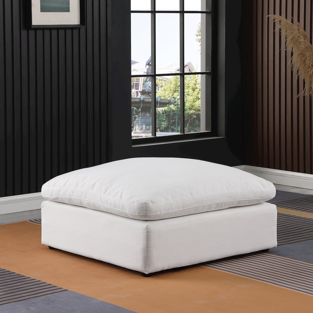 Comfy White Linen Textured Fabric Modular Ottoman