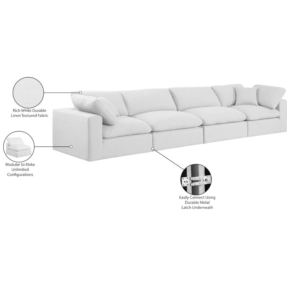 Comfy White Linen Textured Fabric Modular Sofa