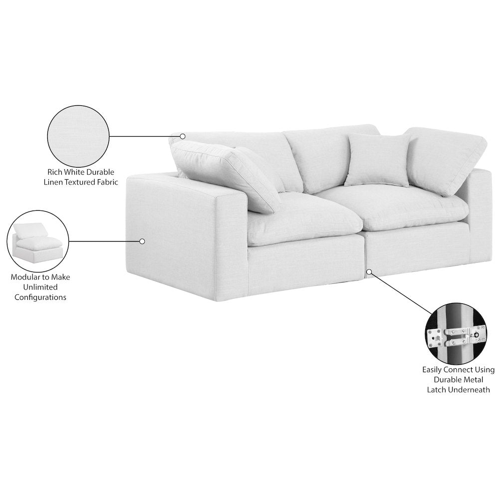 Comfy White Linen Textured Fabric Modular Sofa