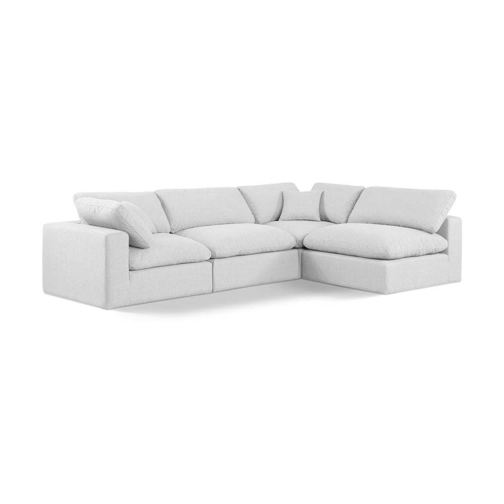 Comfy White Linen Textured Fabric Modular Sectional