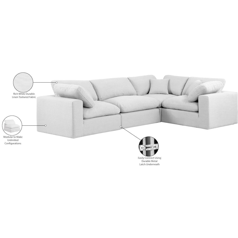 Comfy White Linen Textured Fabric Modular Sectional
