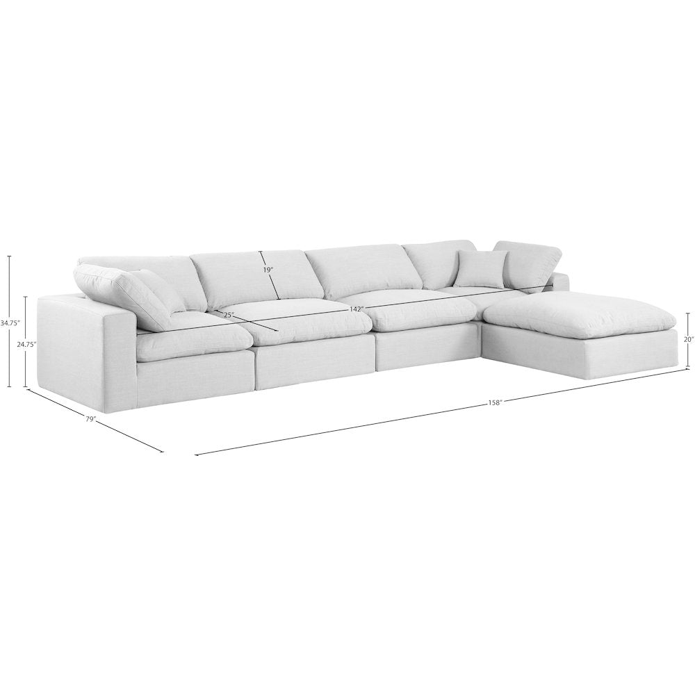 Comfy White Linen Textured Fabric Modular Sectional