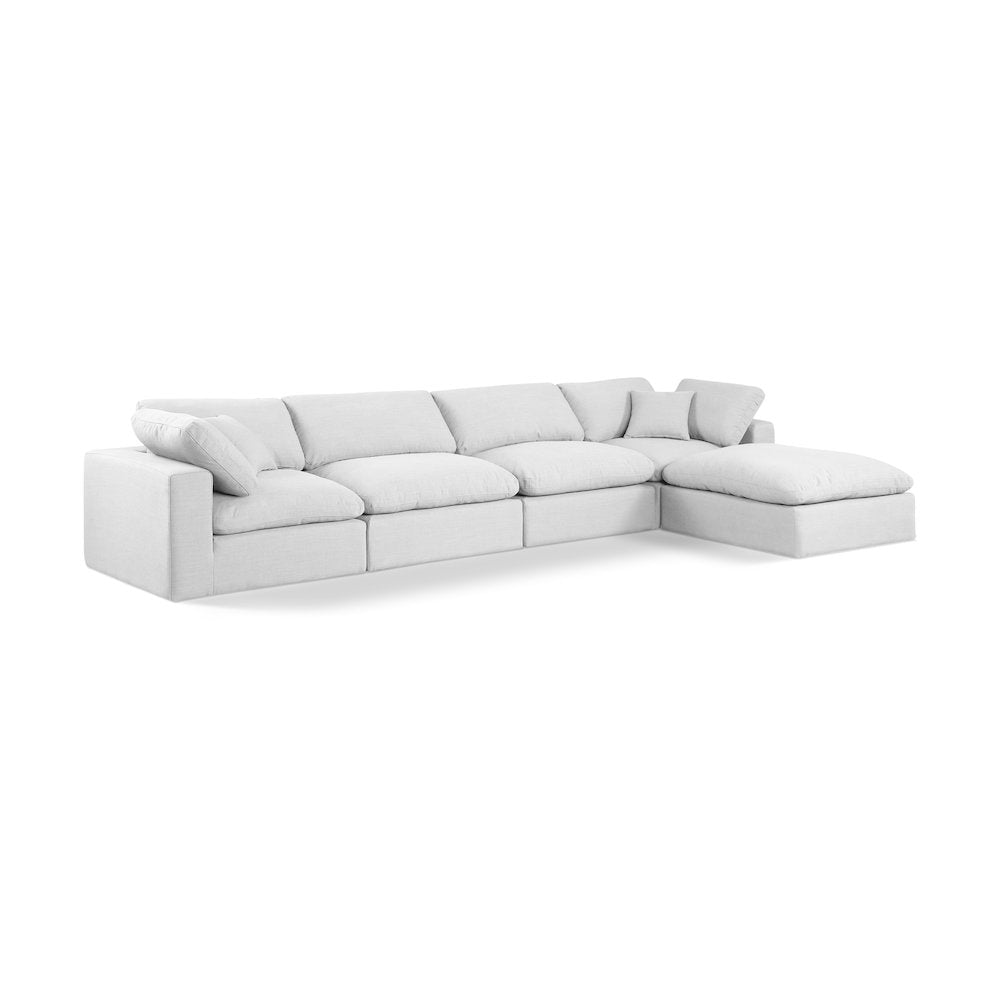 Comfy White Linen Textured Fabric Modular Sectional