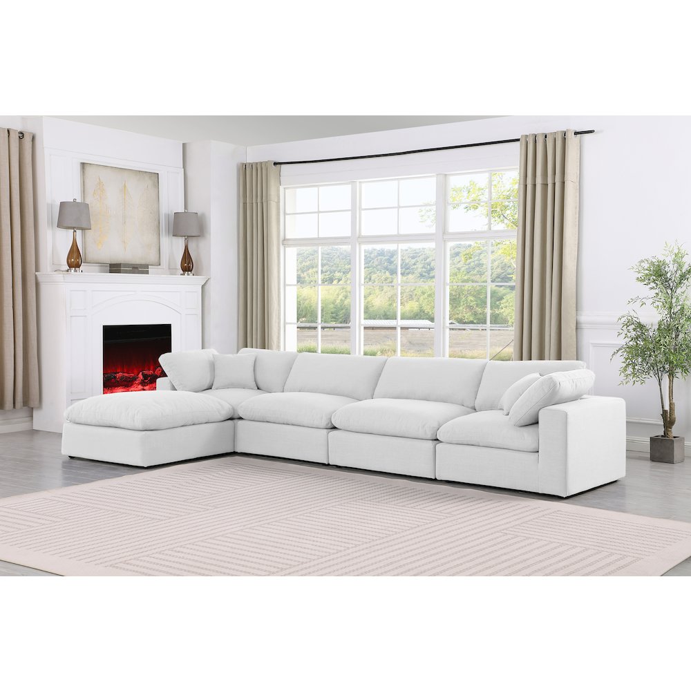 Comfy White Linen Textured Fabric Modular Sectional