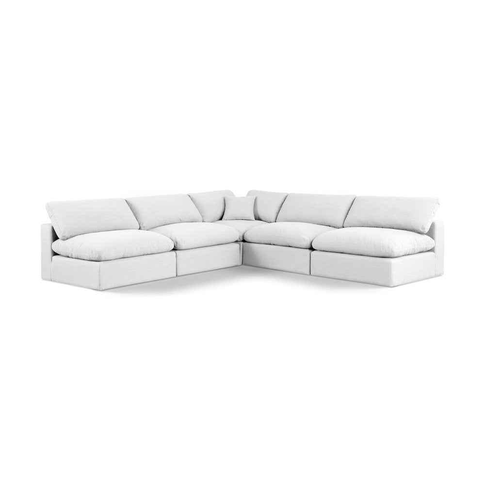 Comfy White Linen Textured Fabric Modular Sectional