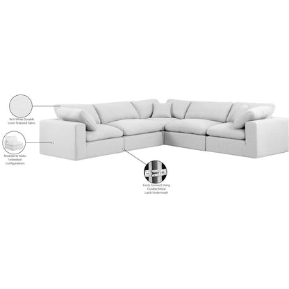 Comfy White Linen Textured Fabric Modular Sectional