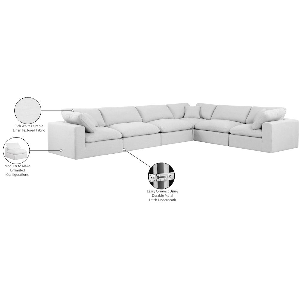 Comfy White Linen Textured Fabric Modular Sectional