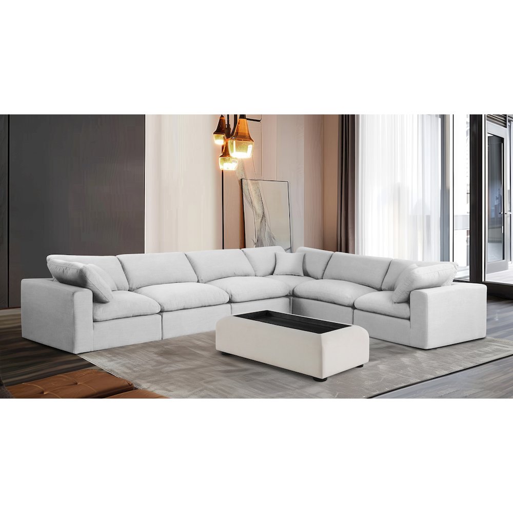 Comfy White Linen Textured Fabric Modular Sectional