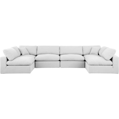 Comfy White Linen Textured Fabric Modular Sectional