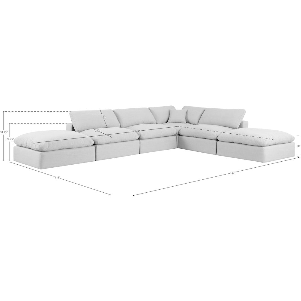 Comfy White Linen Textured Fabric Modular Sectional