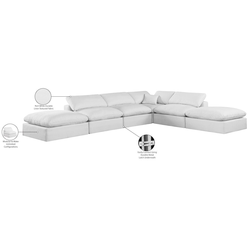 Comfy White Linen Textured Fabric Modular Sectional