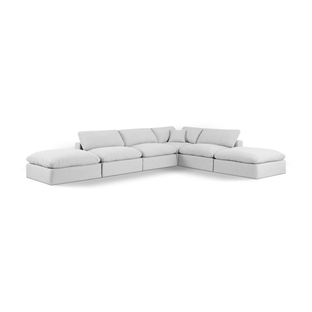 Comfy White Linen Textured Fabric Modular Sectional
