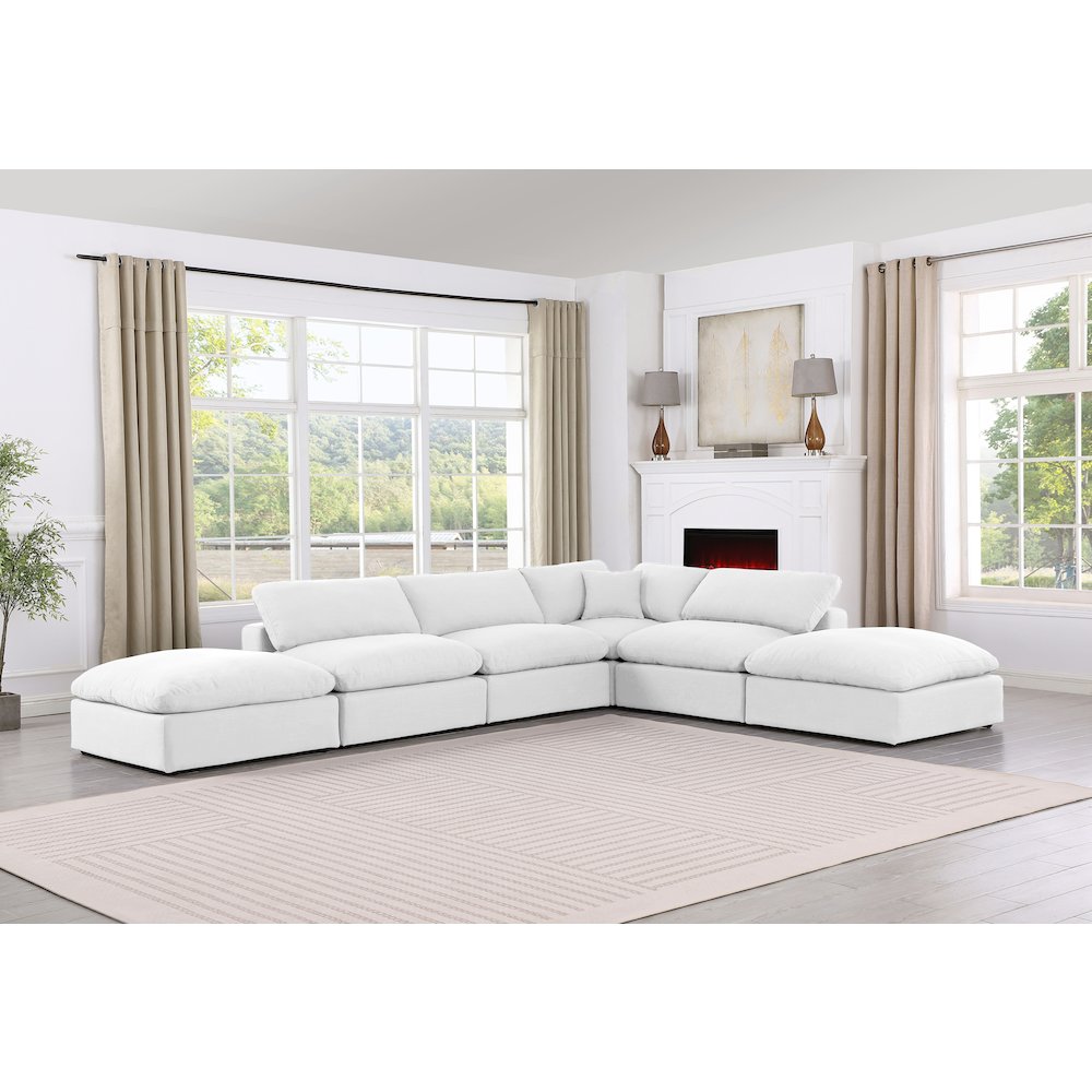 Comfy White Linen Textured Fabric Modular Sectional