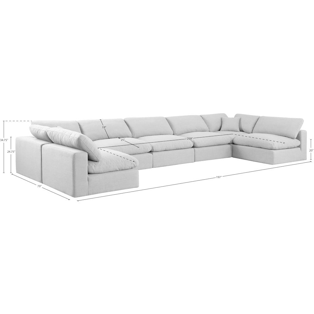 Comfy White Linen Textured Fabric Modular Sectional