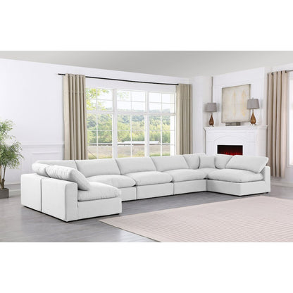 Comfy White Linen Textured Fabric Modular Sectional