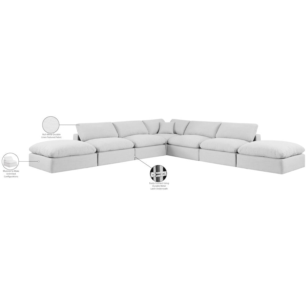 Comfy White Linen Textured Fabric Modular Sectional
