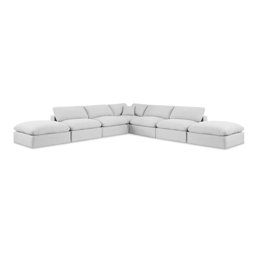 Comfy White Linen Textured Fabric Modular Sectional