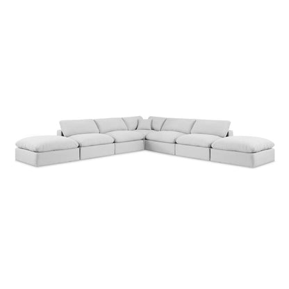 Comfy White Linen Textured Fabric Modular Sectional