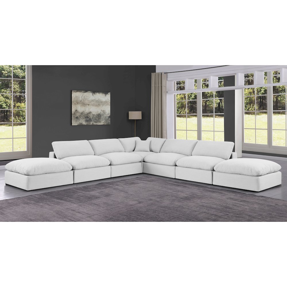 Comfy White Linen Textured Fabric Modular Sectional