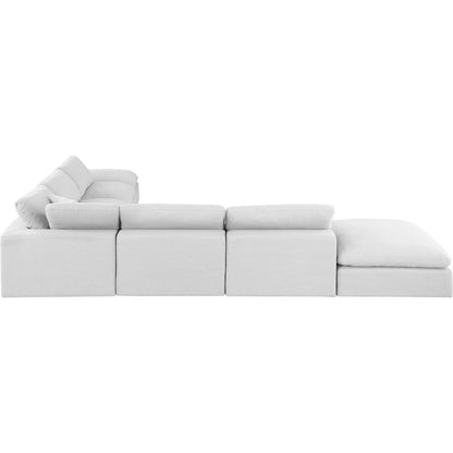Comfy White Linen Textured Fabric Modular Sectional
