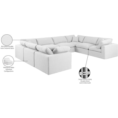 Comfy White Linen Textured Fabric Modular Sectional