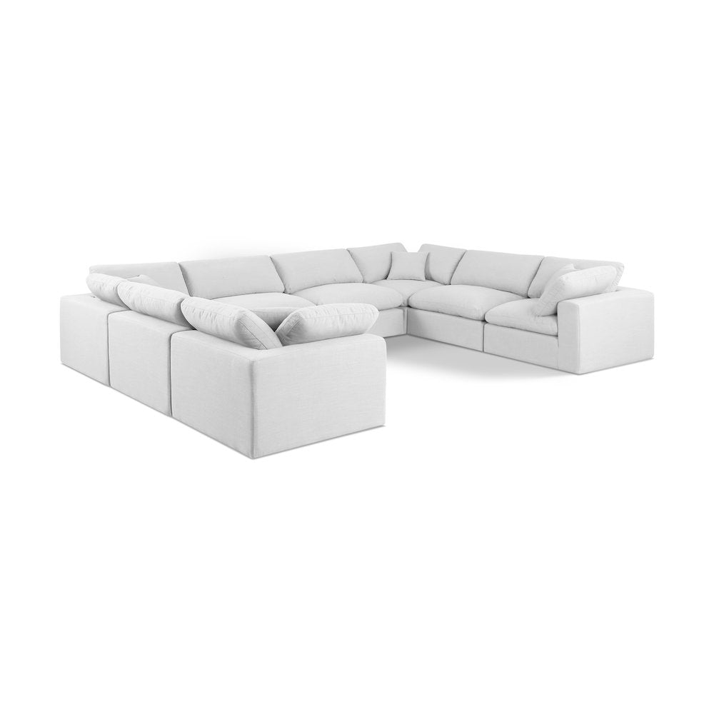 Comfy White Linen Textured Fabric Modular Sectional
