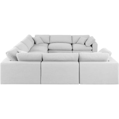 Comfy White Linen Textured Fabric Modular Sectional