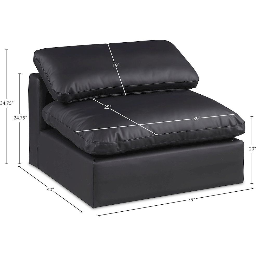 Comfy Black Vegan Leather Modular Armless Chair