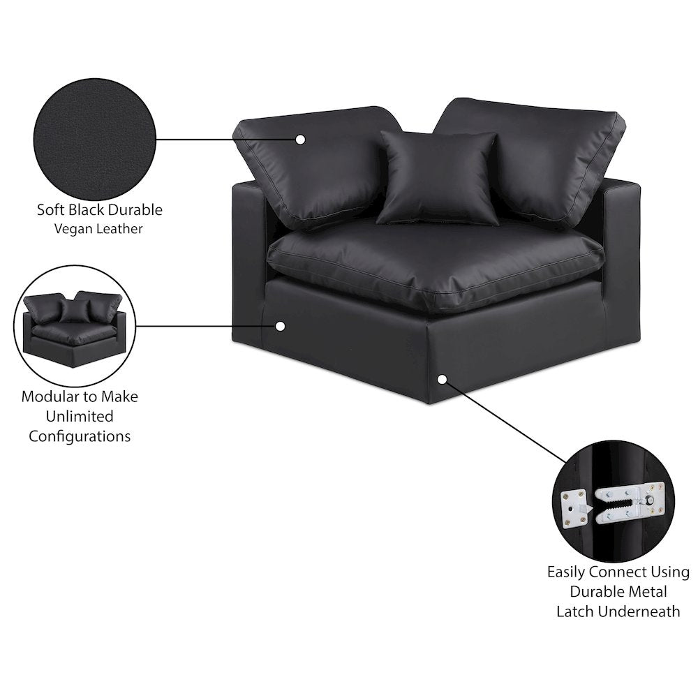 Comfy Black Vegan Leather Modular Corner Chair