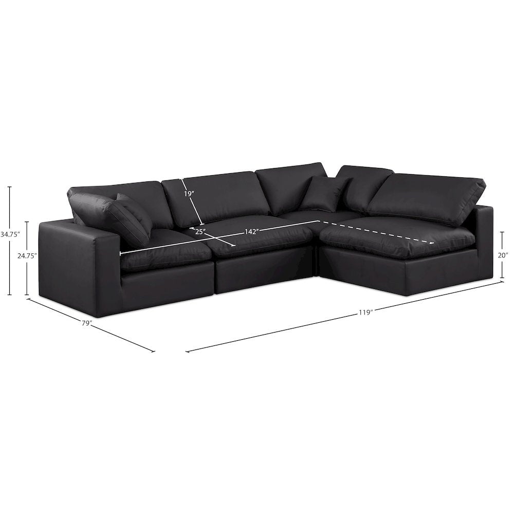 Comfy Black Vegan Leather Modular Sectional