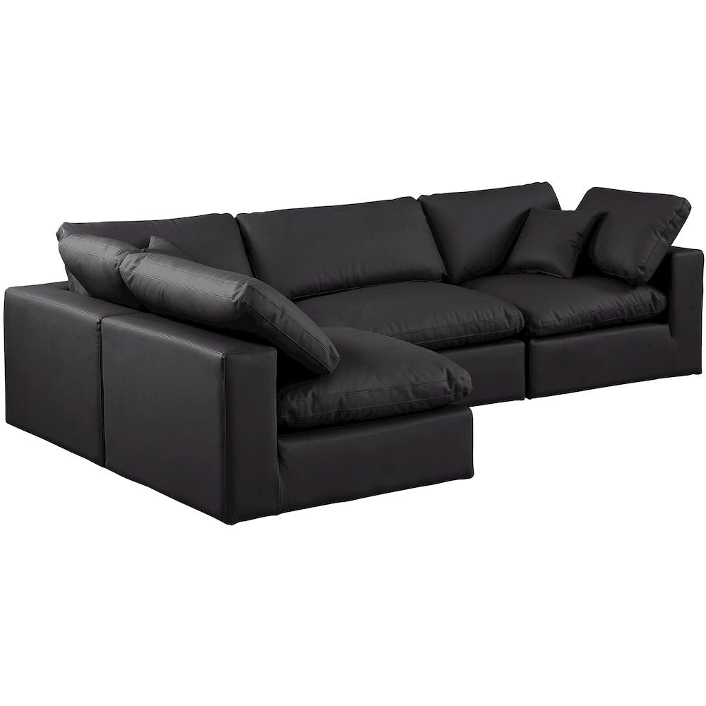 Comfy Black Vegan Leather Modular Sectional