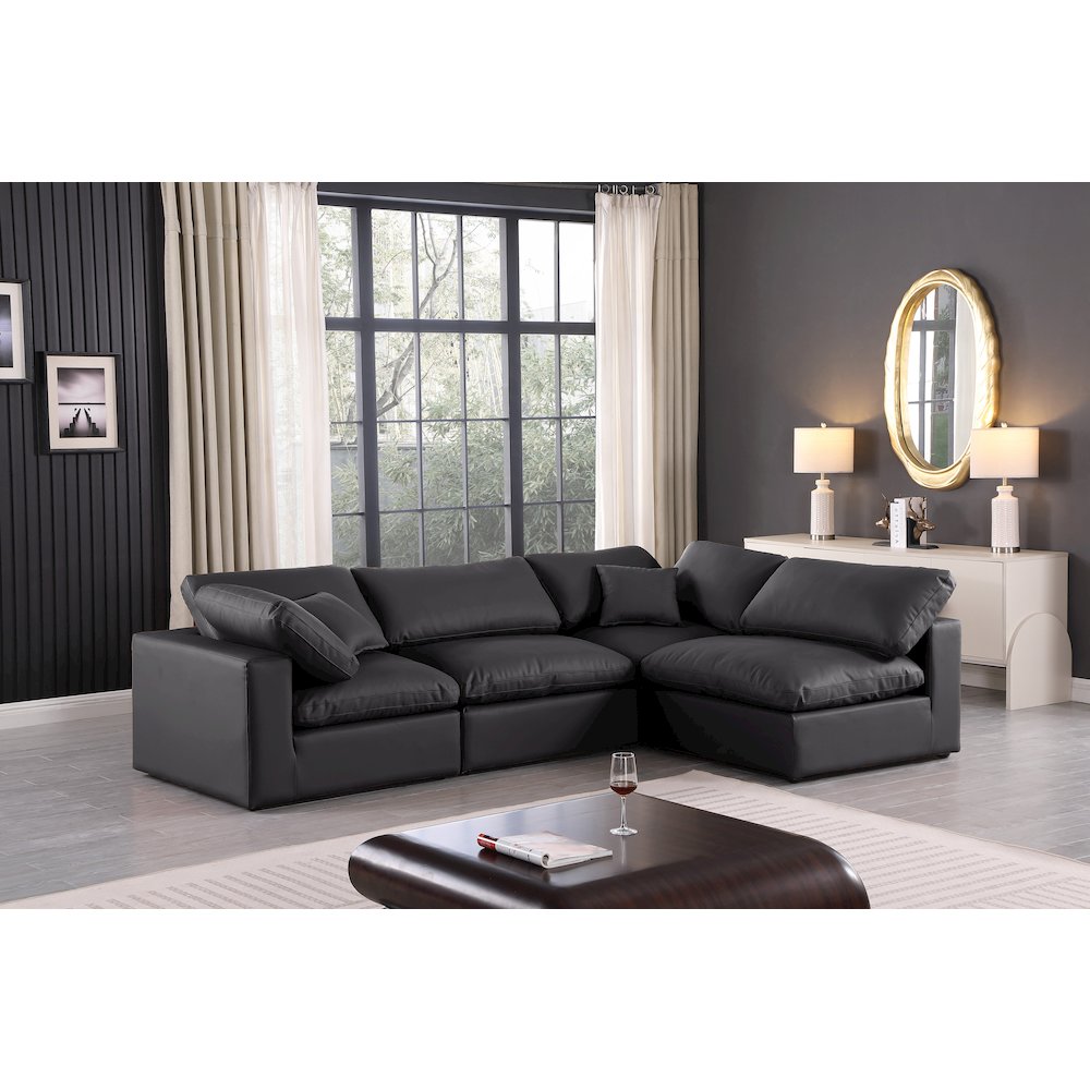 Comfy Black Vegan Leather Modular Sectional