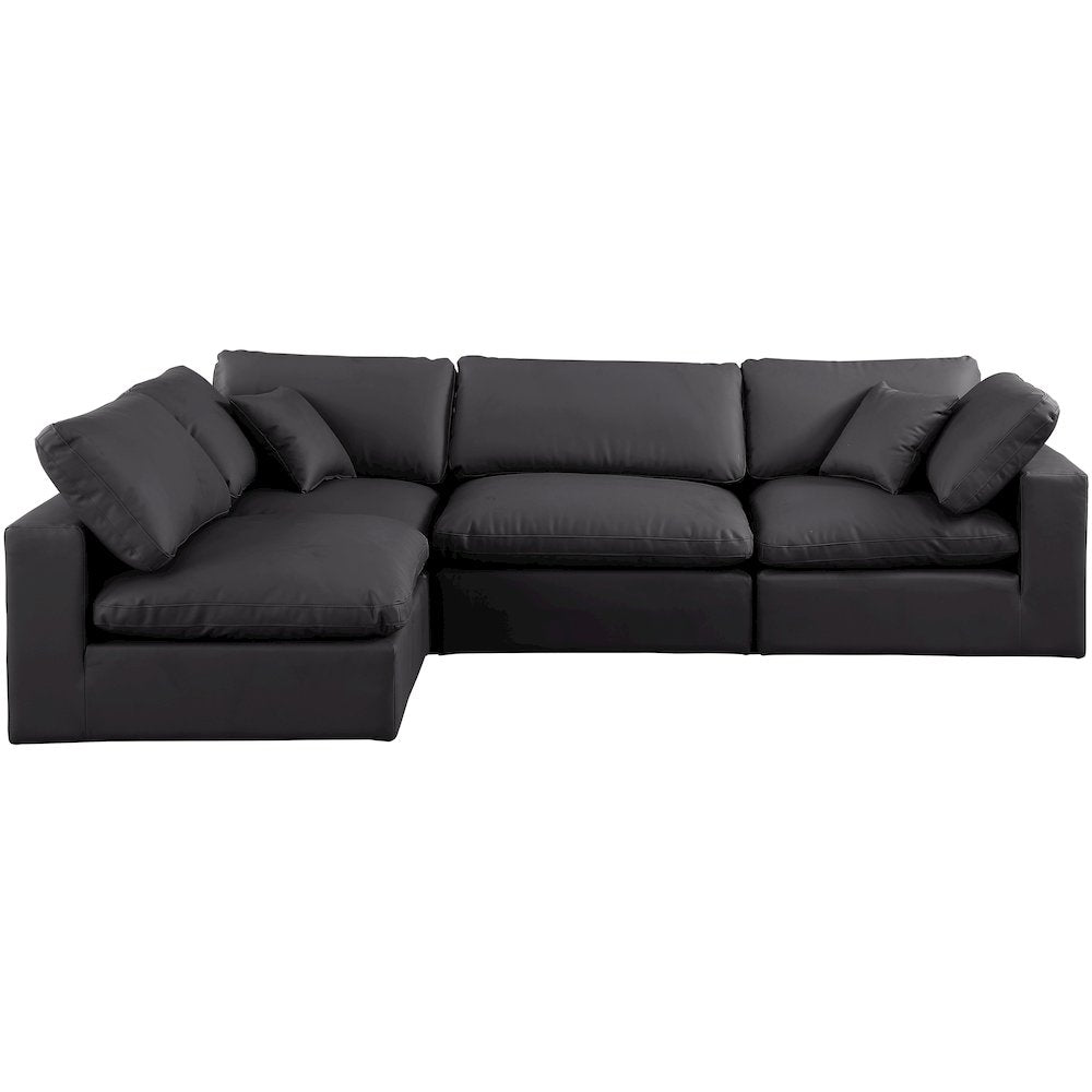 Comfy Black Vegan Leather Modular Sectional