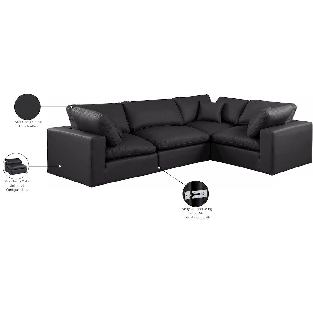 Comfy Black Vegan Leather Modular Sectional