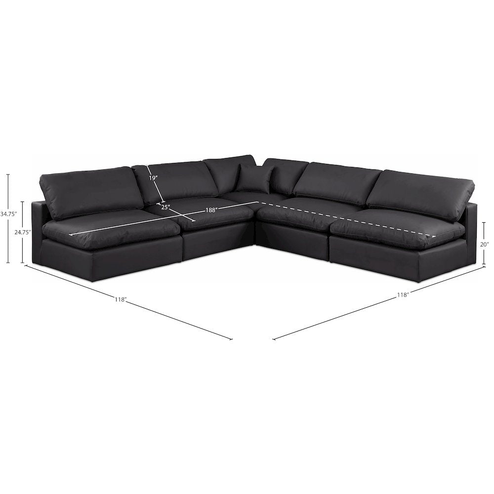 Comfy Black Vegan Leather Modular Sectional