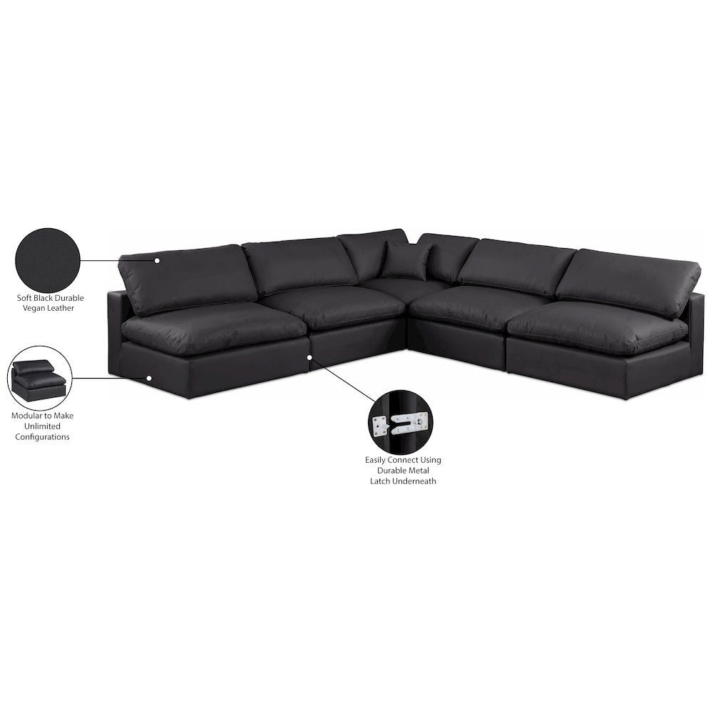 Comfy Black Vegan Leather Modular Sectional
