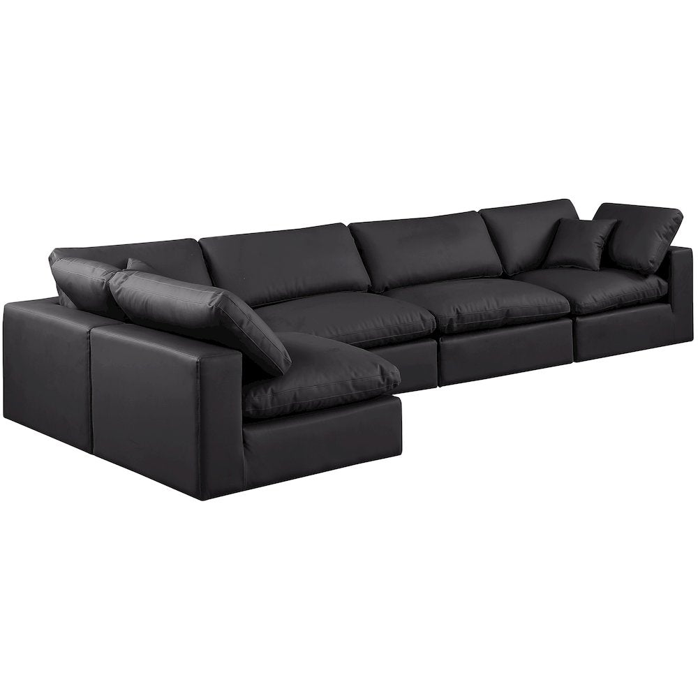 Comfy Black Vegan Leather Modular Sectional