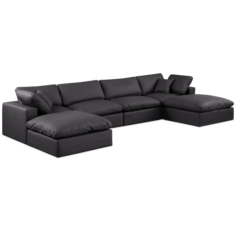 Comfy Black Vegan Leather Modular Sectional