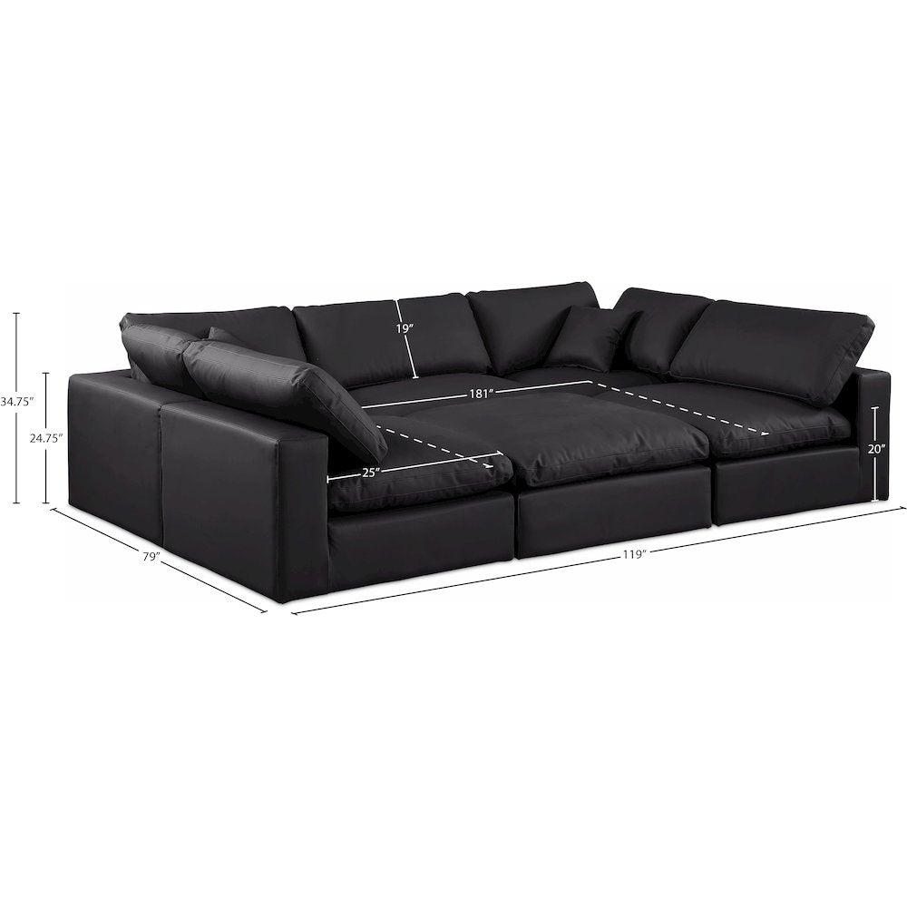 Comfy Black Vegan Leather Modular Sectional