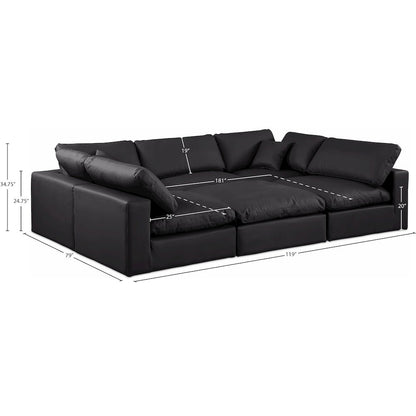 Comfy Black Vegan Leather Modular Sectional