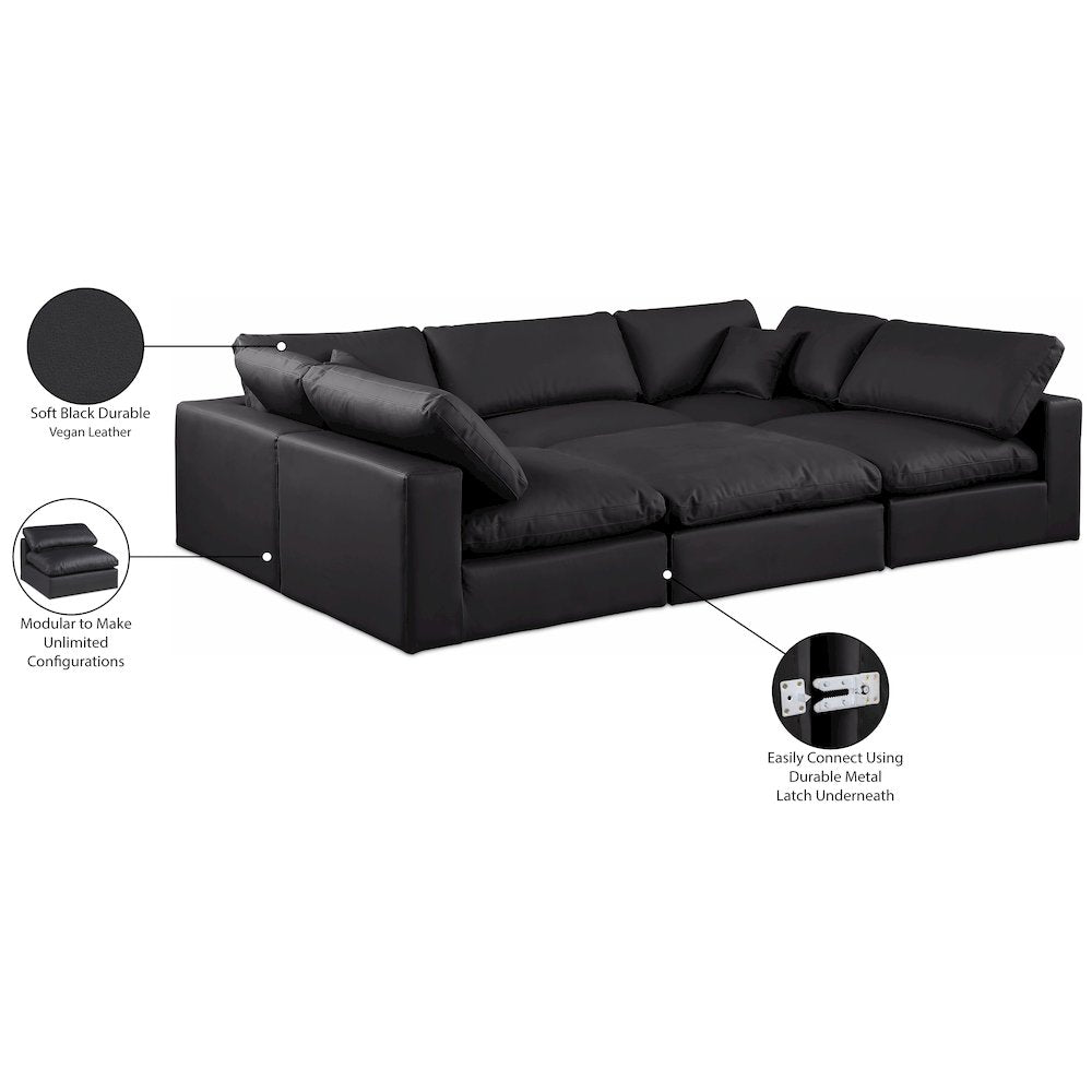 Comfy Black Vegan Leather Modular Sectional