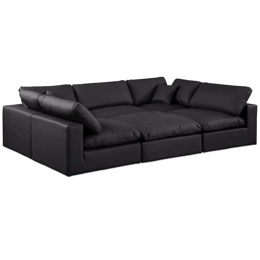 Comfy Black Vegan Leather Modular Sectional