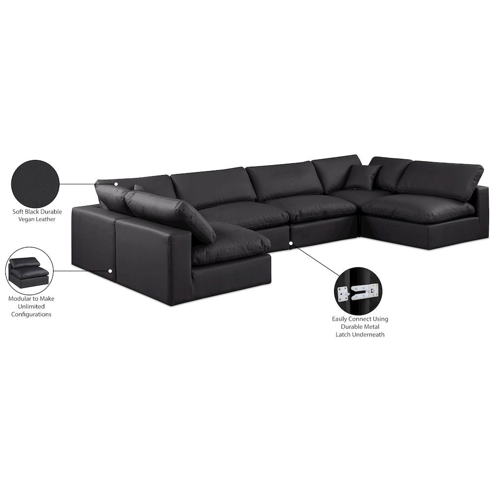 Comfy Black Vegan Leather Modular Sectional