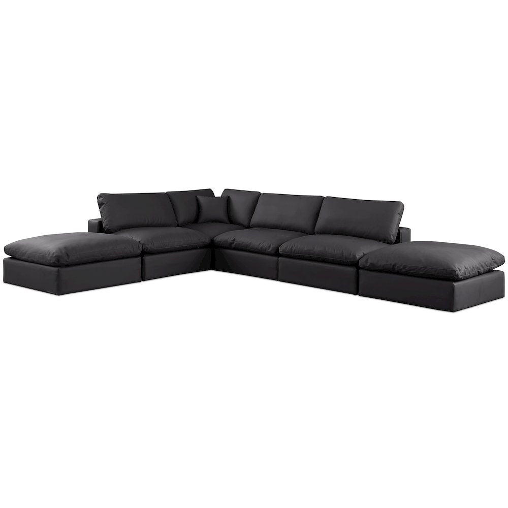 Comfy Black Vegan Leather Modular Sectional