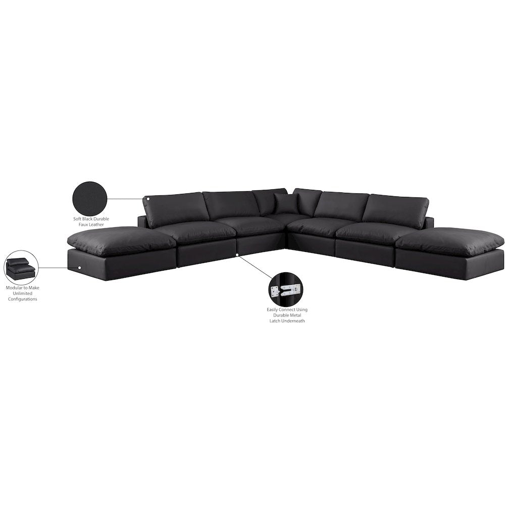 Comfy Black Vegan Leather Modular Sectional