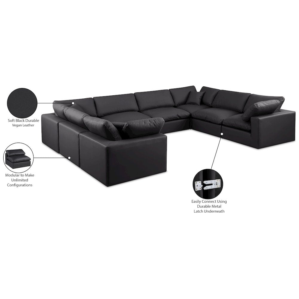 Comfy Black Vegan Leather Modular Sectional