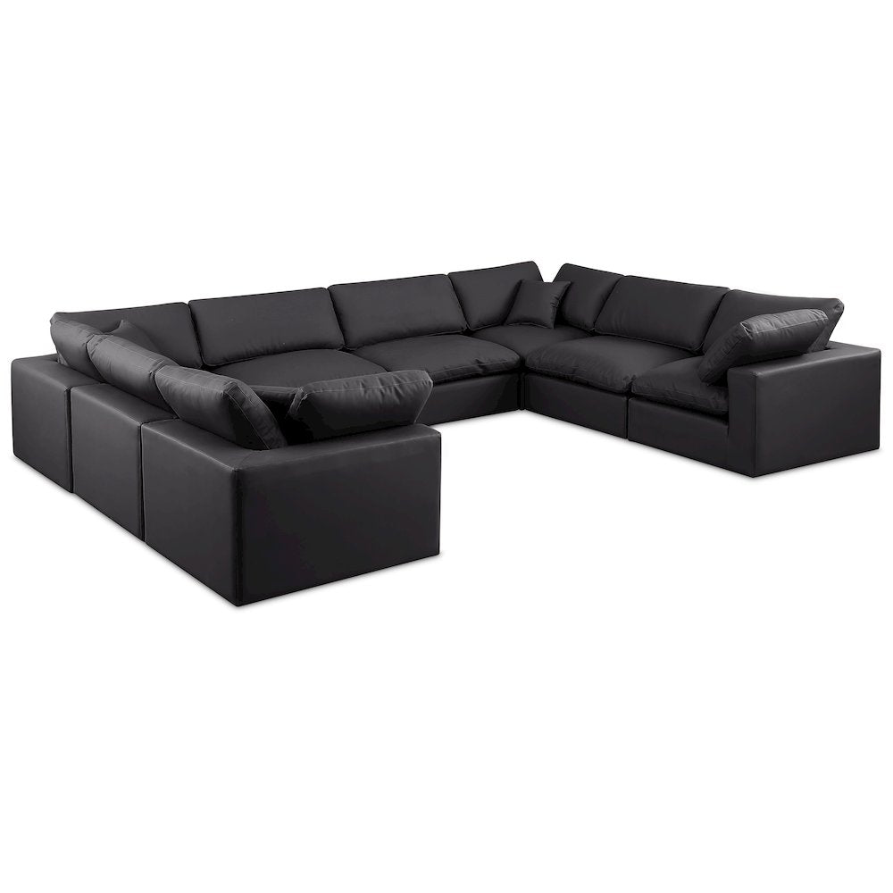 Comfy Black Vegan Leather Modular Sectional